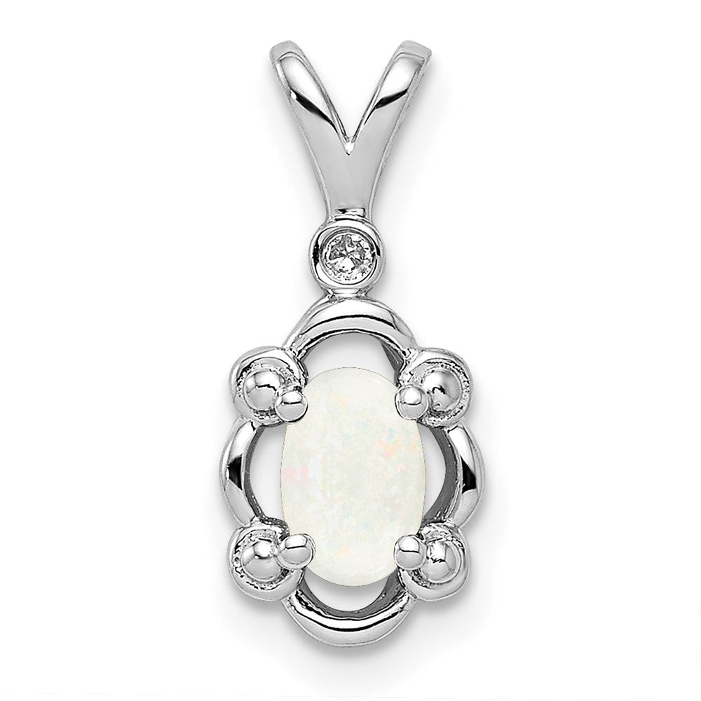 Sterling Silver Rhodium-plated Created Opal & Diamond Pendant