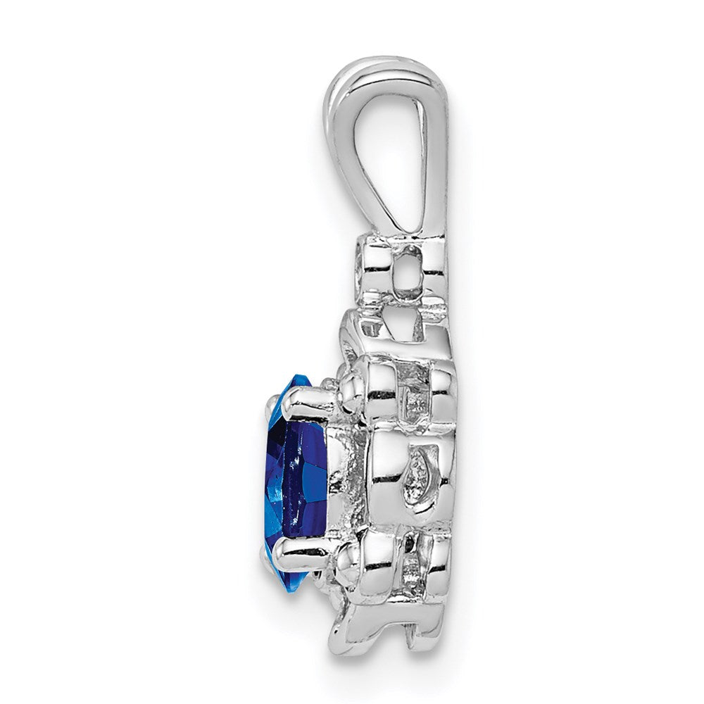 Sterling Silver Rhodium-plated Created Sapphire & Diamond Pendant