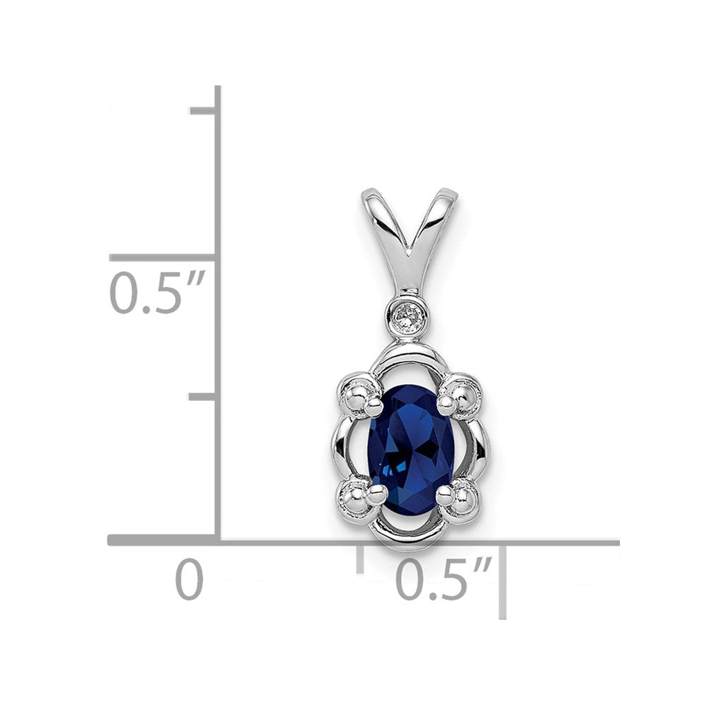 Sterling Silver Rhodium-plated Created Sapphire & Diamond Pendant