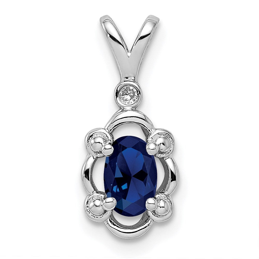 Sterling Silver Rhodium-plated Created Sapphire & Diamond Pendant