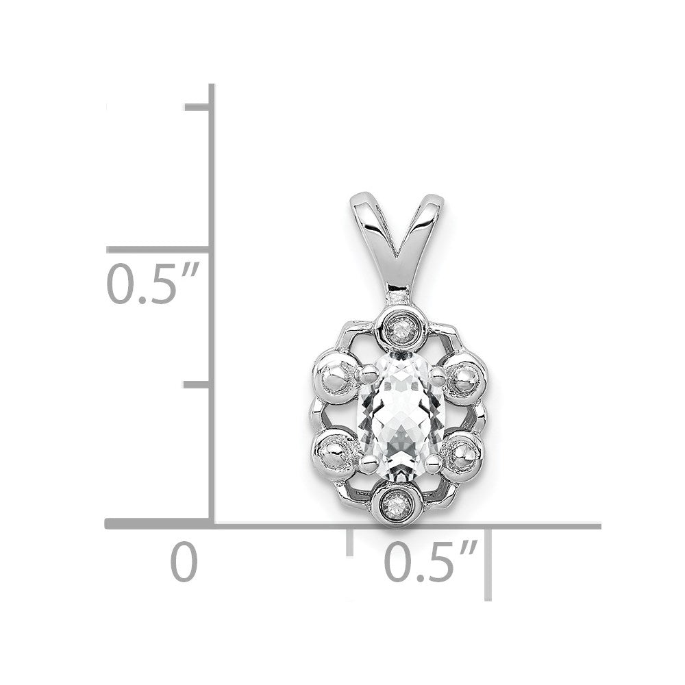 Sterling Silver Rhodium-plated White Topaz & Diamond Pendant