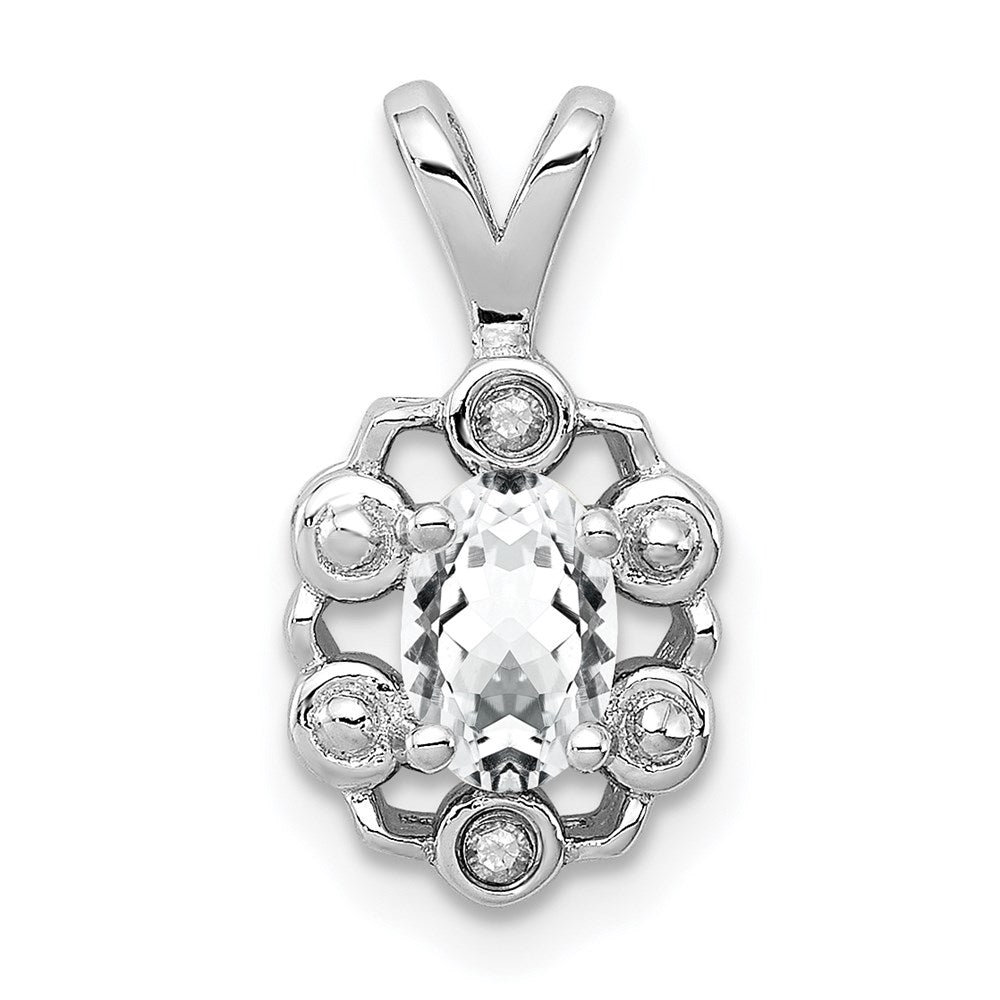 Sterling Silver Rhodium-plated White Topaz & Diamond Pendant