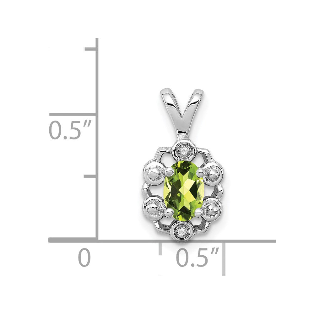 Sterling Silver Rhodium-plated Peridot & Diamond Pendant