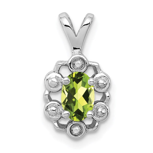 Sterling Silver Rhodium-plated Peridot & Diamond Pendant