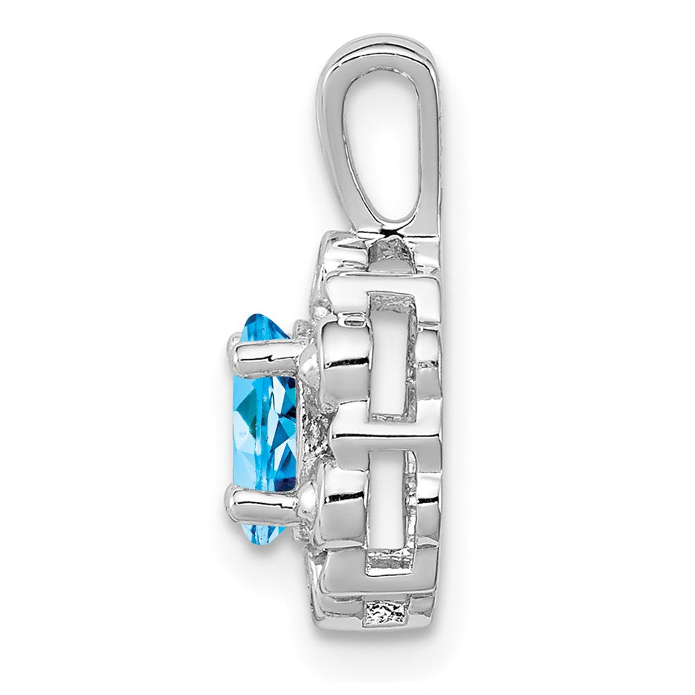 Sterling Silver Rhodium-plated Light Swiss Blue Topaz & Diamond Pendant