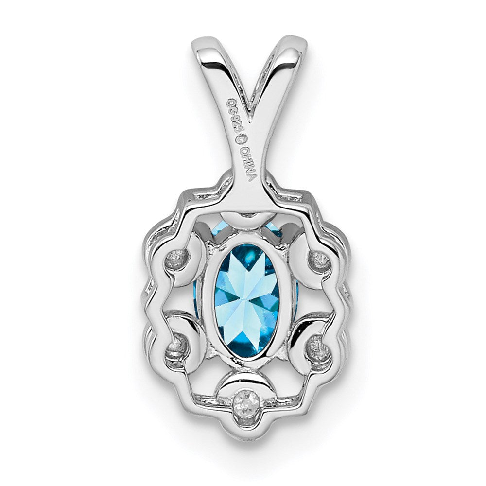 Sterling Silver Rhodium-plated Light Swiss Blue Topaz & Diamond Pendant