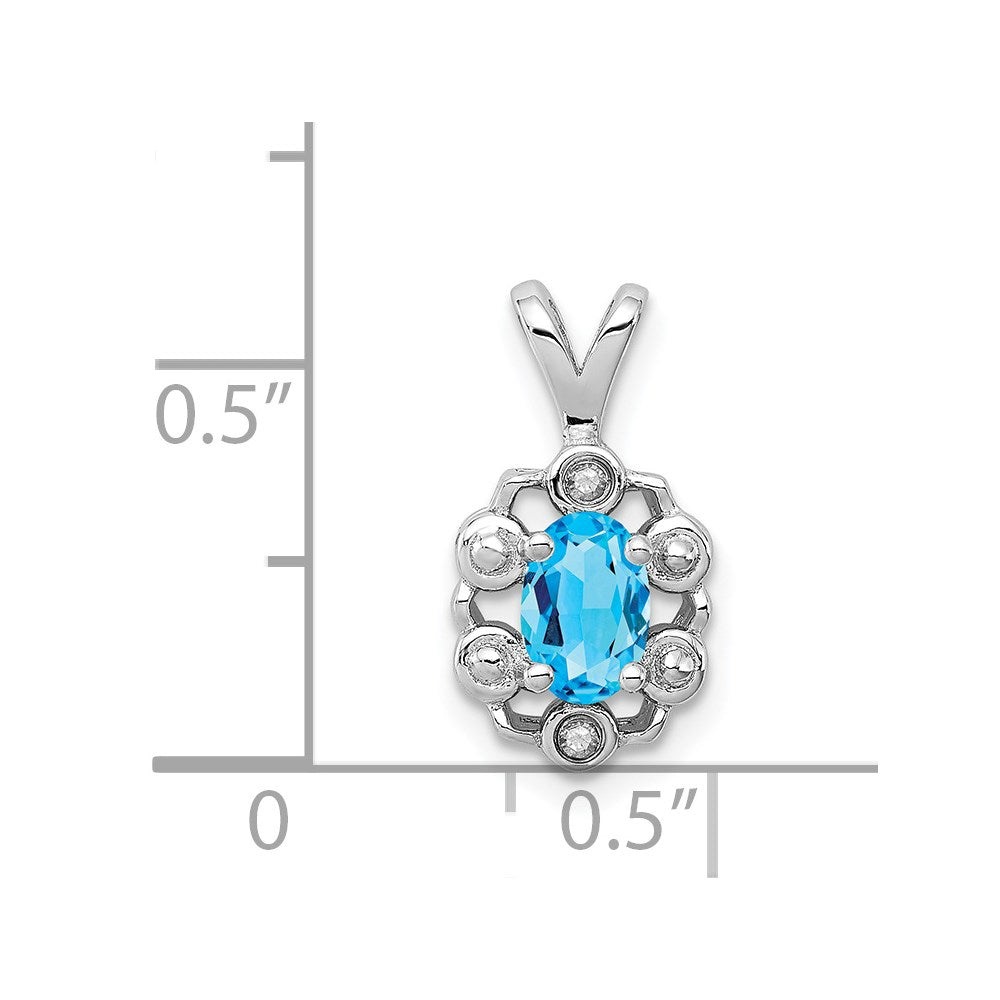 Sterling Silver Rhodium-plated Light Swiss Blue Topaz & Diamond Pendant