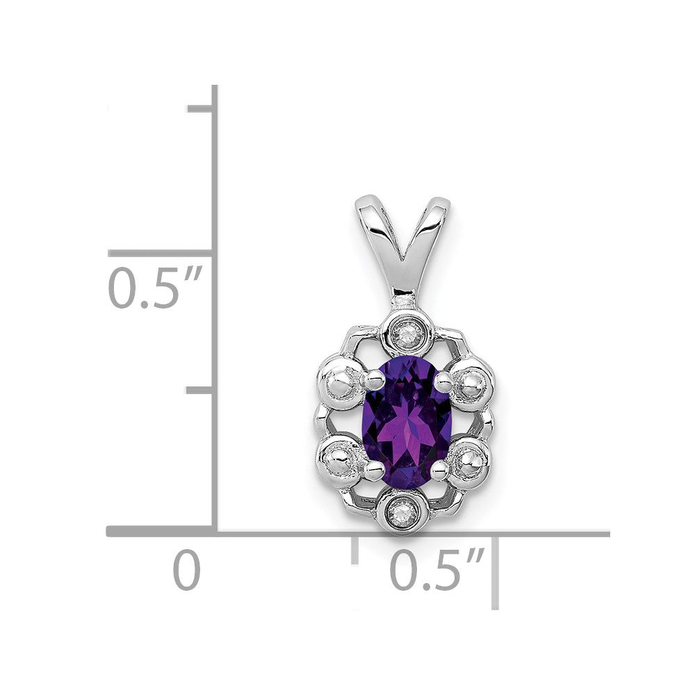 Sterling Silver Rhodium-plated Amethyst & Diamond Pendant