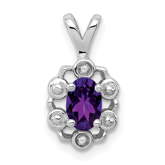 Sterling Silver Rhodium-plated Amethyst & Diamond Pendant