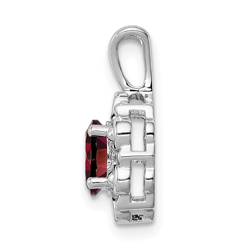 Sterling Silver Rhodium-plated Garnet & Diamond Pendant