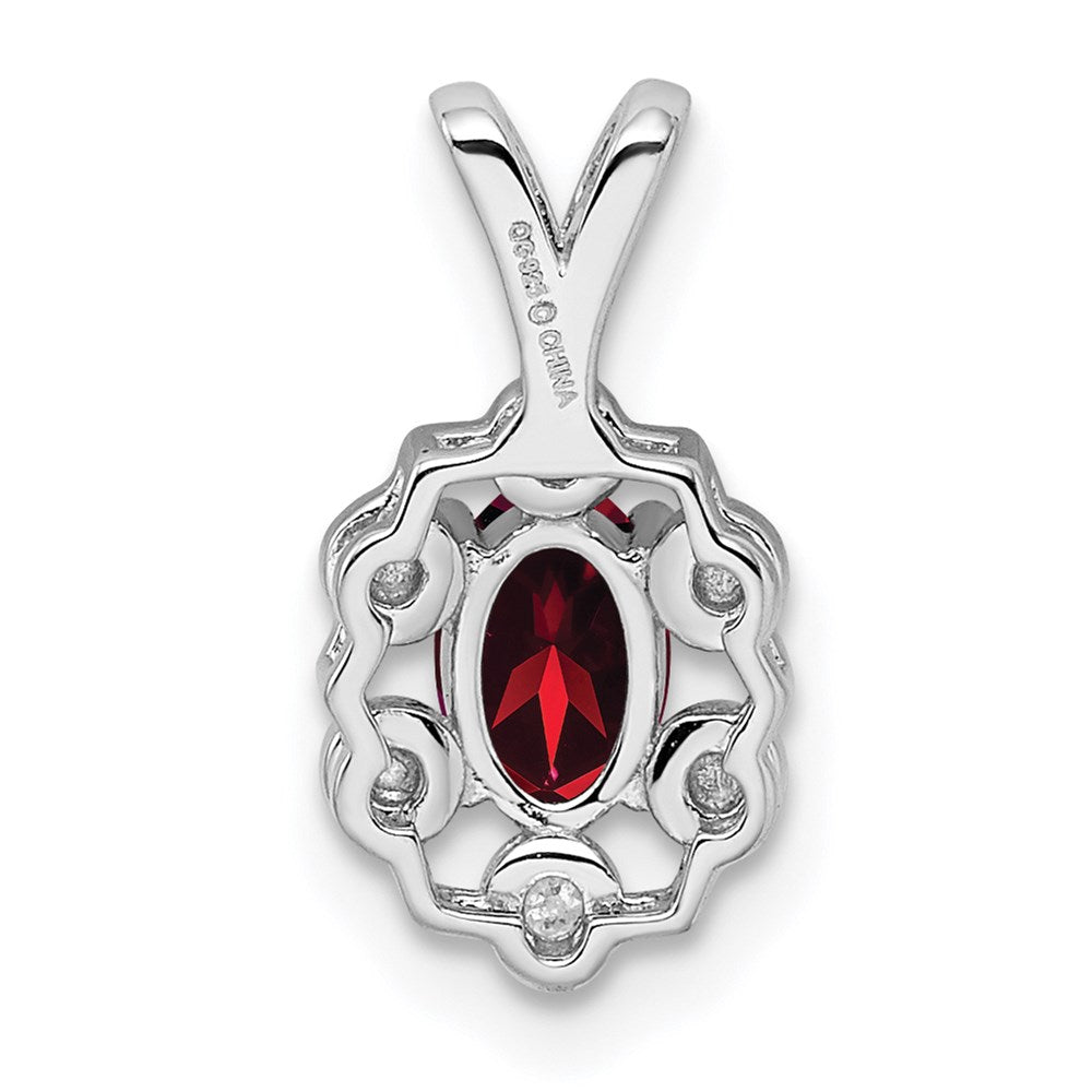 Sterling Silver Rhodium-plated Garnet & Diamond Pendant