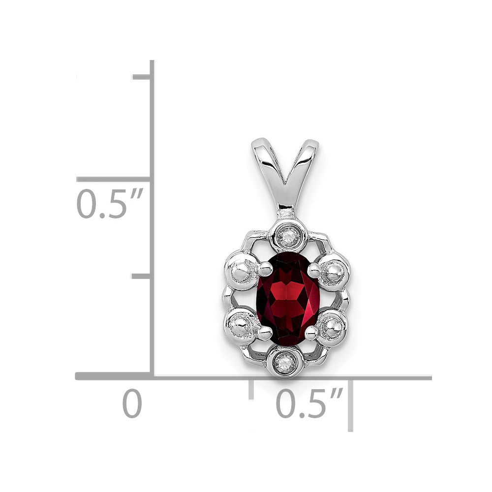 Sterling Silver Rhodium-plated Garnet & Diamond Pendant