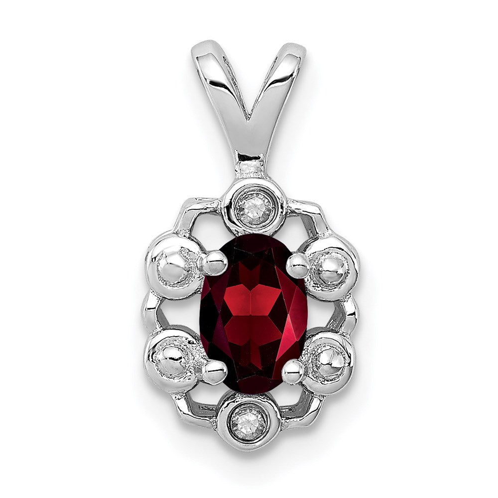 Sterling Silver Rhodium-plated Garnet & Diamond Pendant