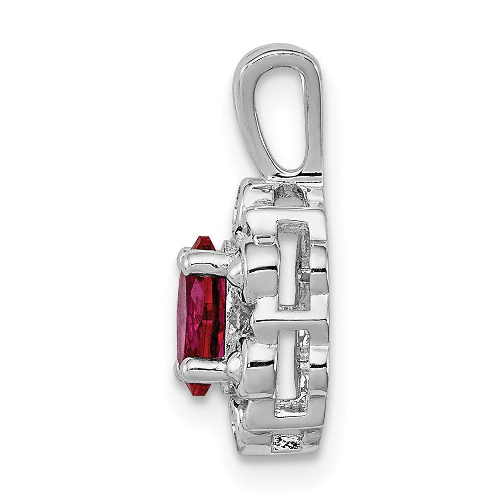 Sterling Silver Rhodium-plated Created Ruby & Diamond Pendant