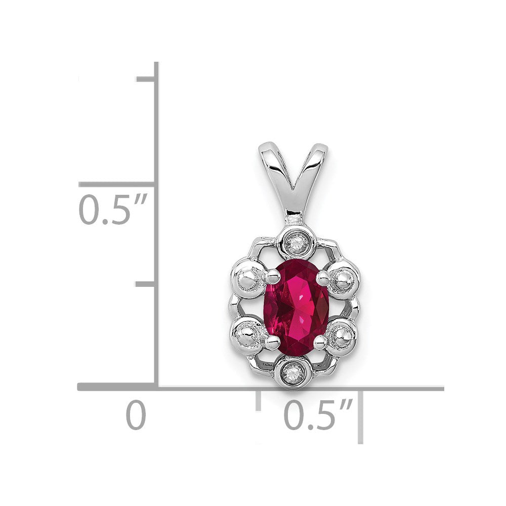 Sterling Silver Rhodium-plated Created Ruby & Diamond Pendant