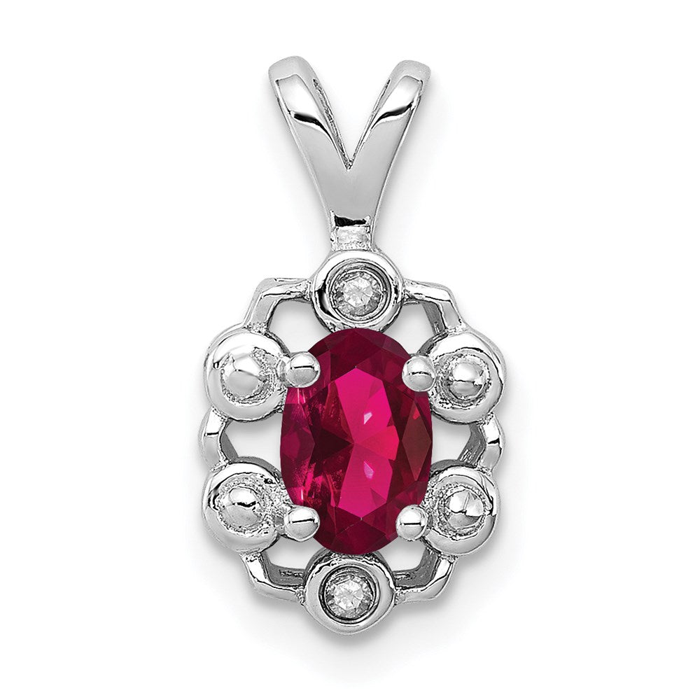 Sterling Silver Rhodium-plated Created Ruby & Diamond Pendant