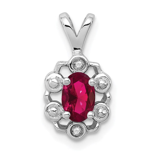 Sterling Silver Rhodium-plated Created Ruby & Diamond Pendant