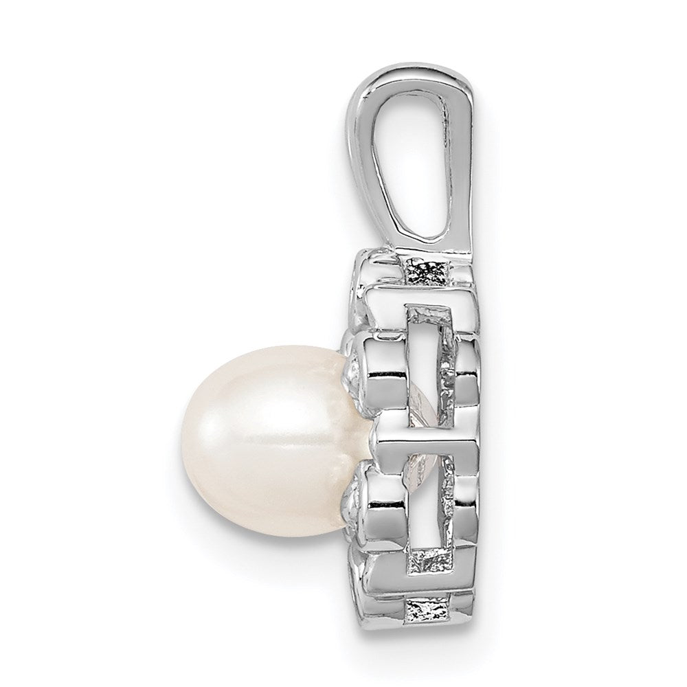 Sterling Silver Rhodium-plated FW Cultured Pearl & Diamond Pendant