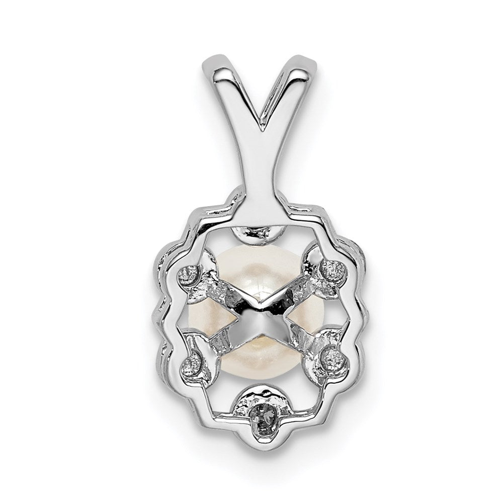 Sterling Silver Rhodium-plated FW Cultured Pearl & Diamond Pendant