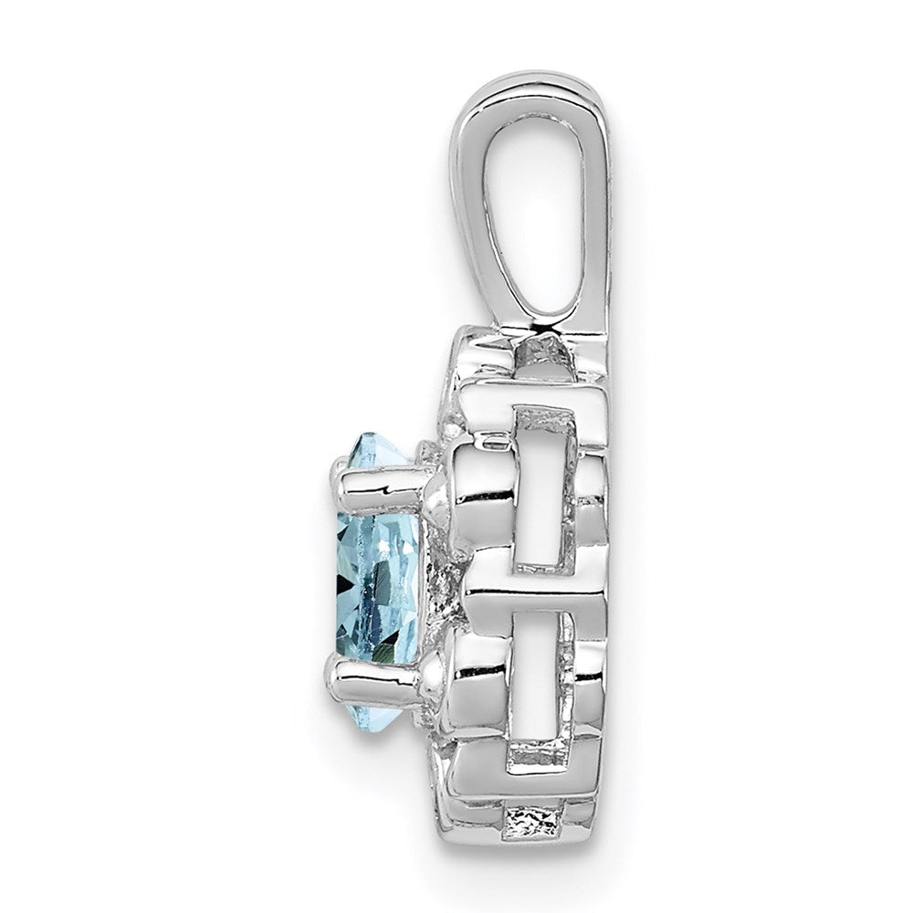 Sterling Silver Rhodium-plated Aquamarine & Diamond Pendant