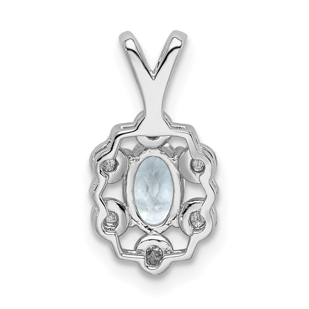 Sterling Silver Rhodium-plated Aquamarine & Diamond Pendant