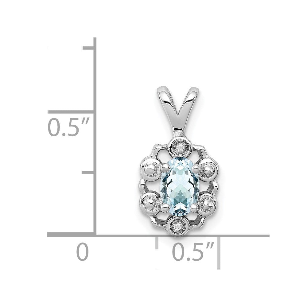 Sterling Silver Rhodium-plated Aquamarine & Diamond Pendant