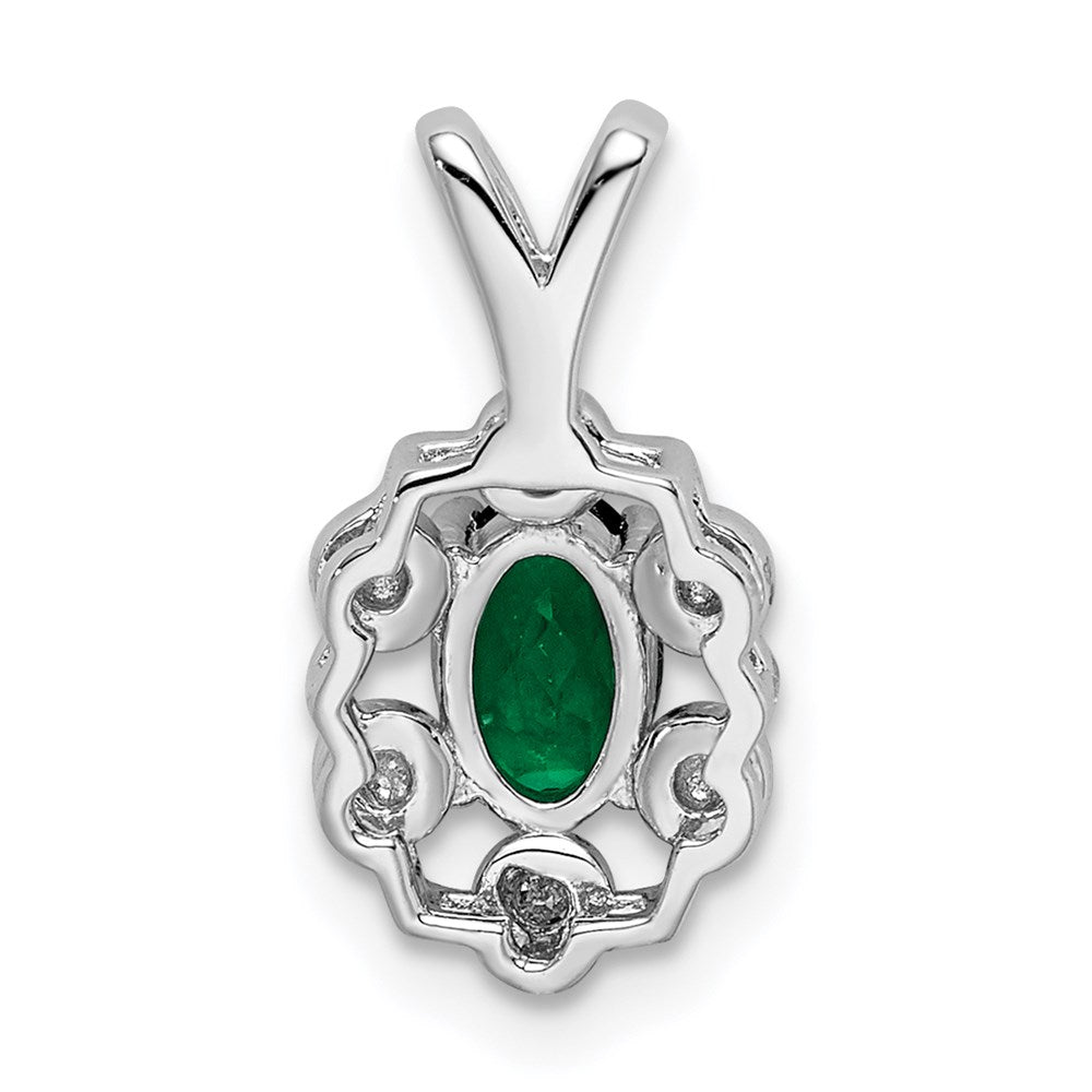 Sterling Silver Rhodium-plated Created Emerald & Diamond Pendant