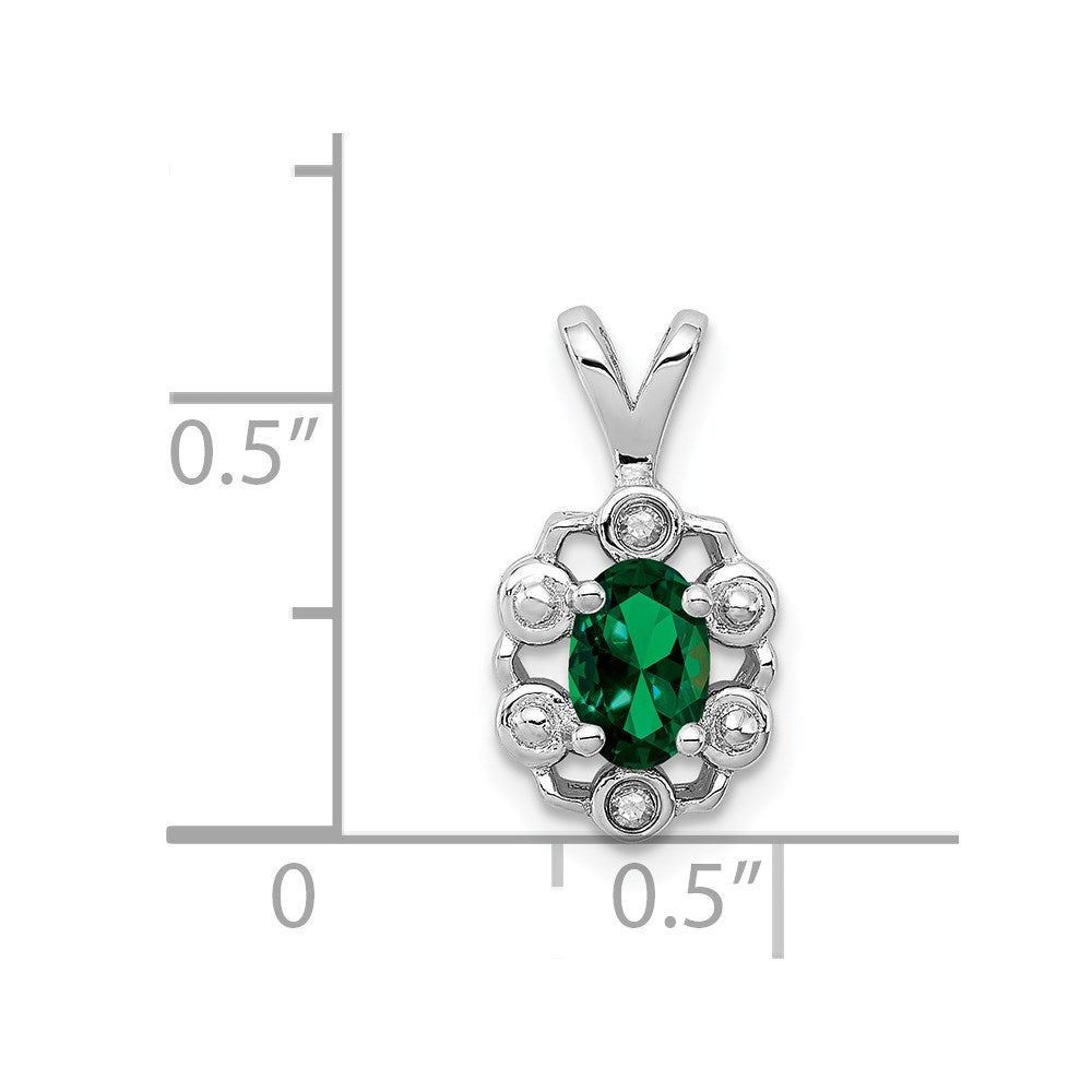 Sterling Silver Rhodium-plated Created Emerald & Diamond Pendant