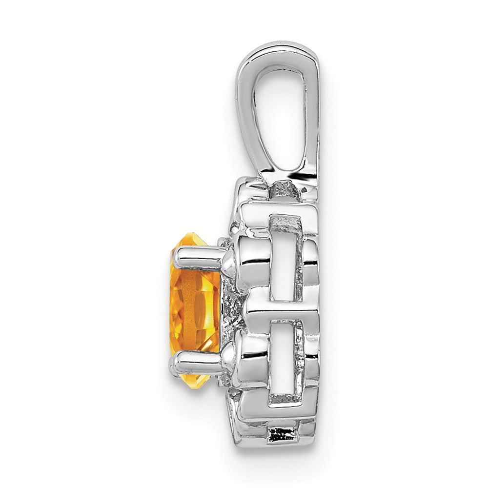 Sterling Silver Rhodium-plated Citrine & Diamond Pendant