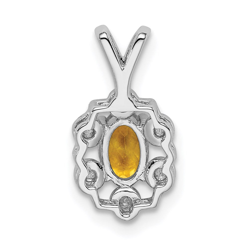 Sterling Silver Rhodium-plated Citrine & Diamond Pendant