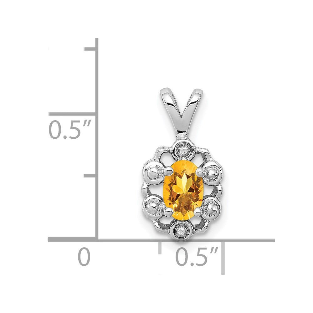 Sterling Silver Rhodium-plated Citrine & Diamond Pendant