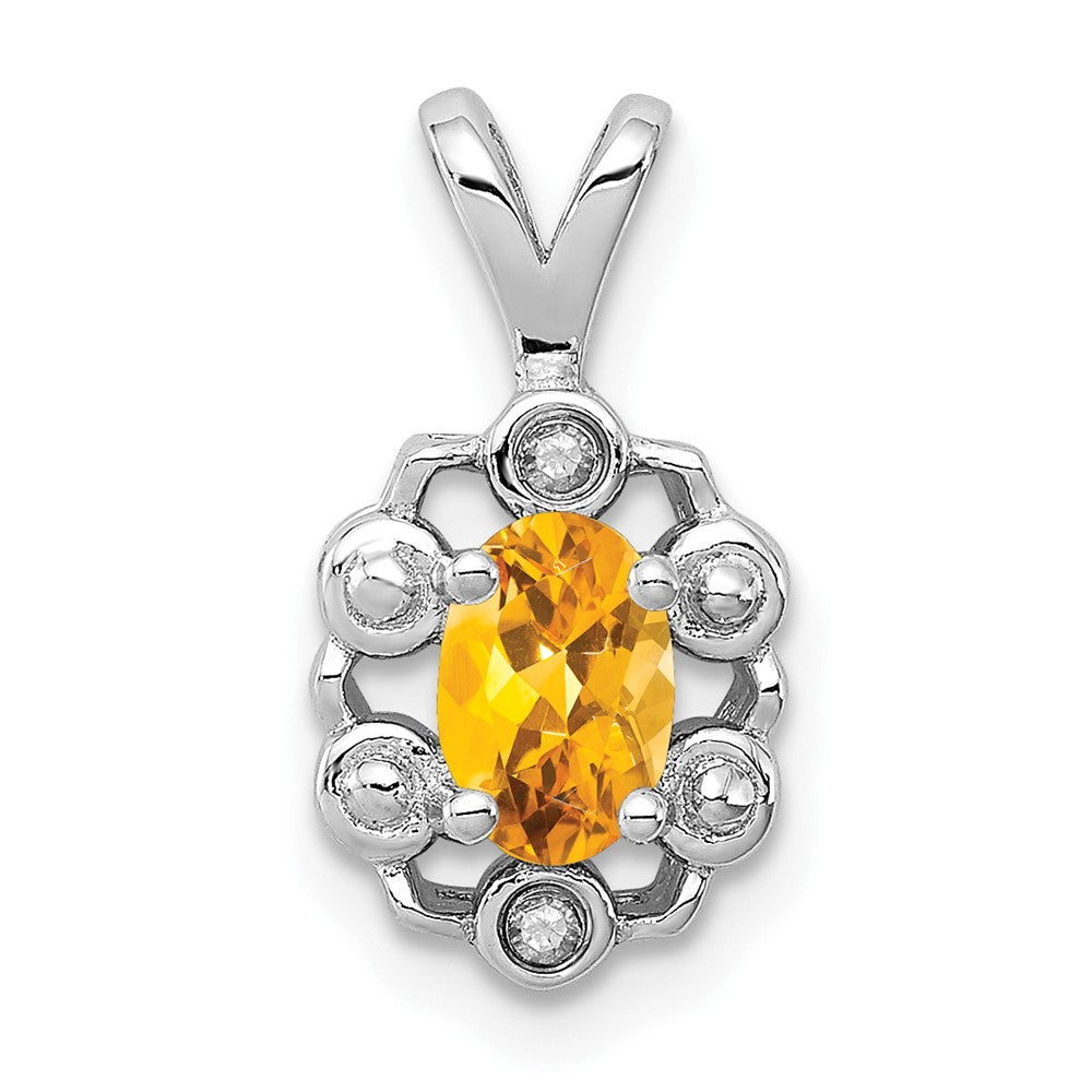 Sterling Silver Rhodium-plated Citrine & Diamond Pendant