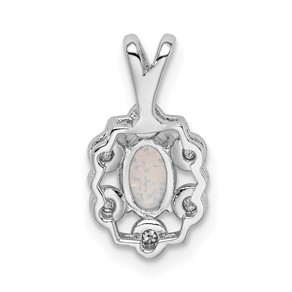 Sterling Silver Rhodium-plated Created Opal & Diamond Pendant