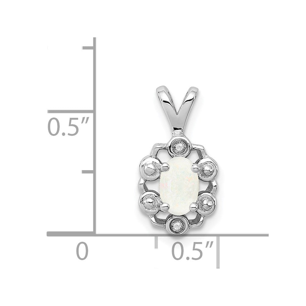 Sterling Silver Rhodium-plated Created Opal & Diamond Pendant