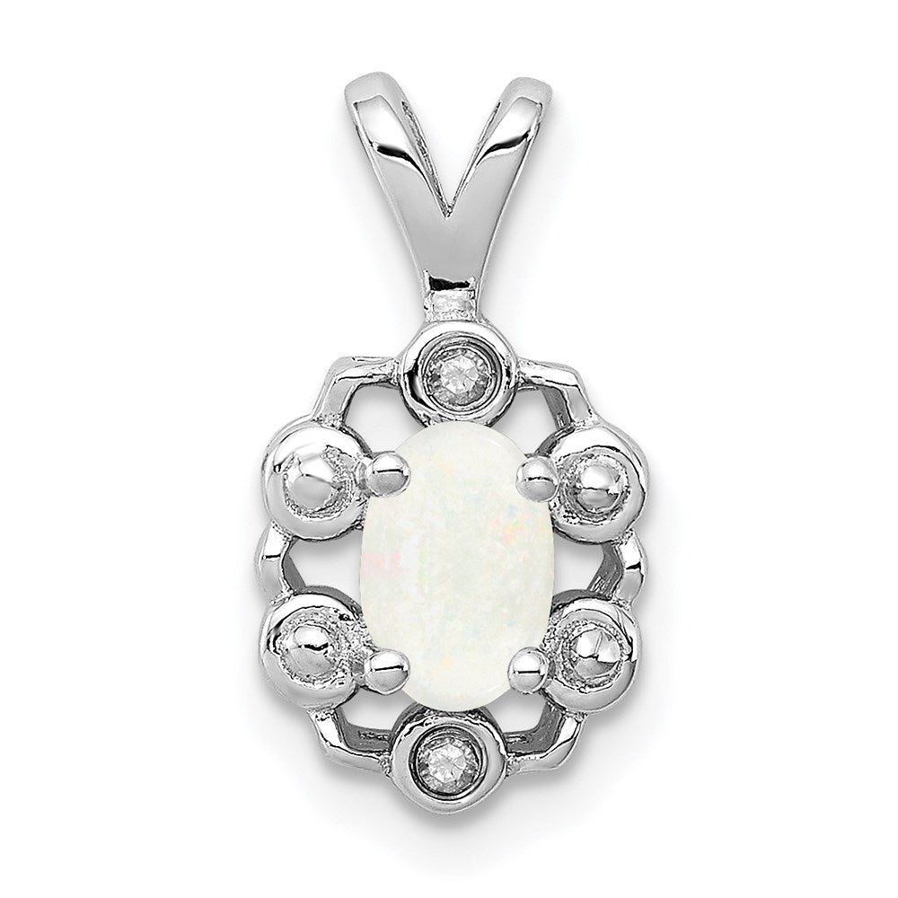 Sterling Silver Rhodium-plated Created Opal & Diamond Pendant