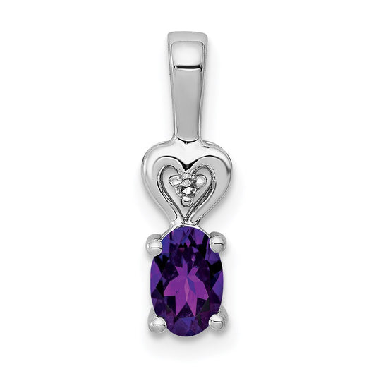 Sterling Silver Rhodium-plated Amethyst & Diamond Pendant