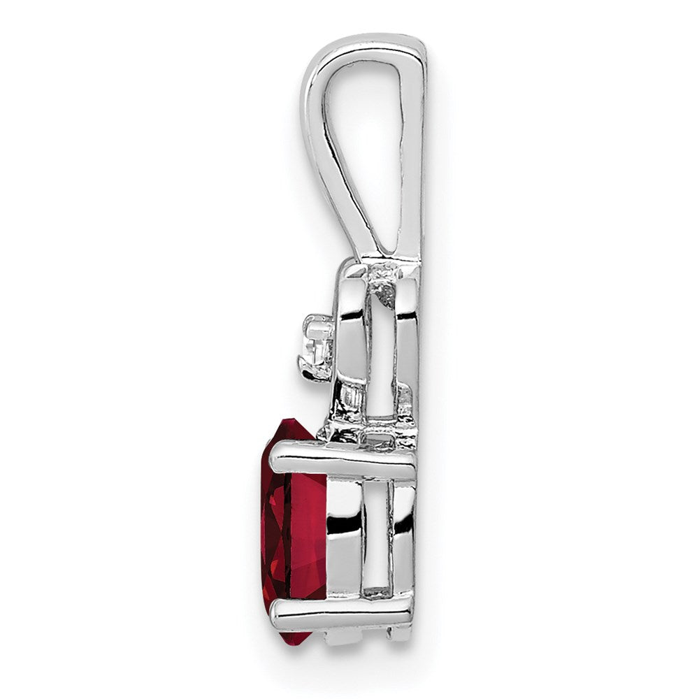 Sterling Silver Rhodium-plated Created Ruby & Diamond Pendant