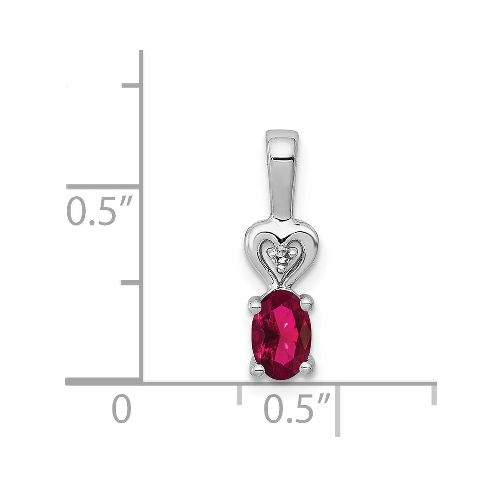 Sterling Silver Rhodium-plated Created Ruby & Diamond Pendant