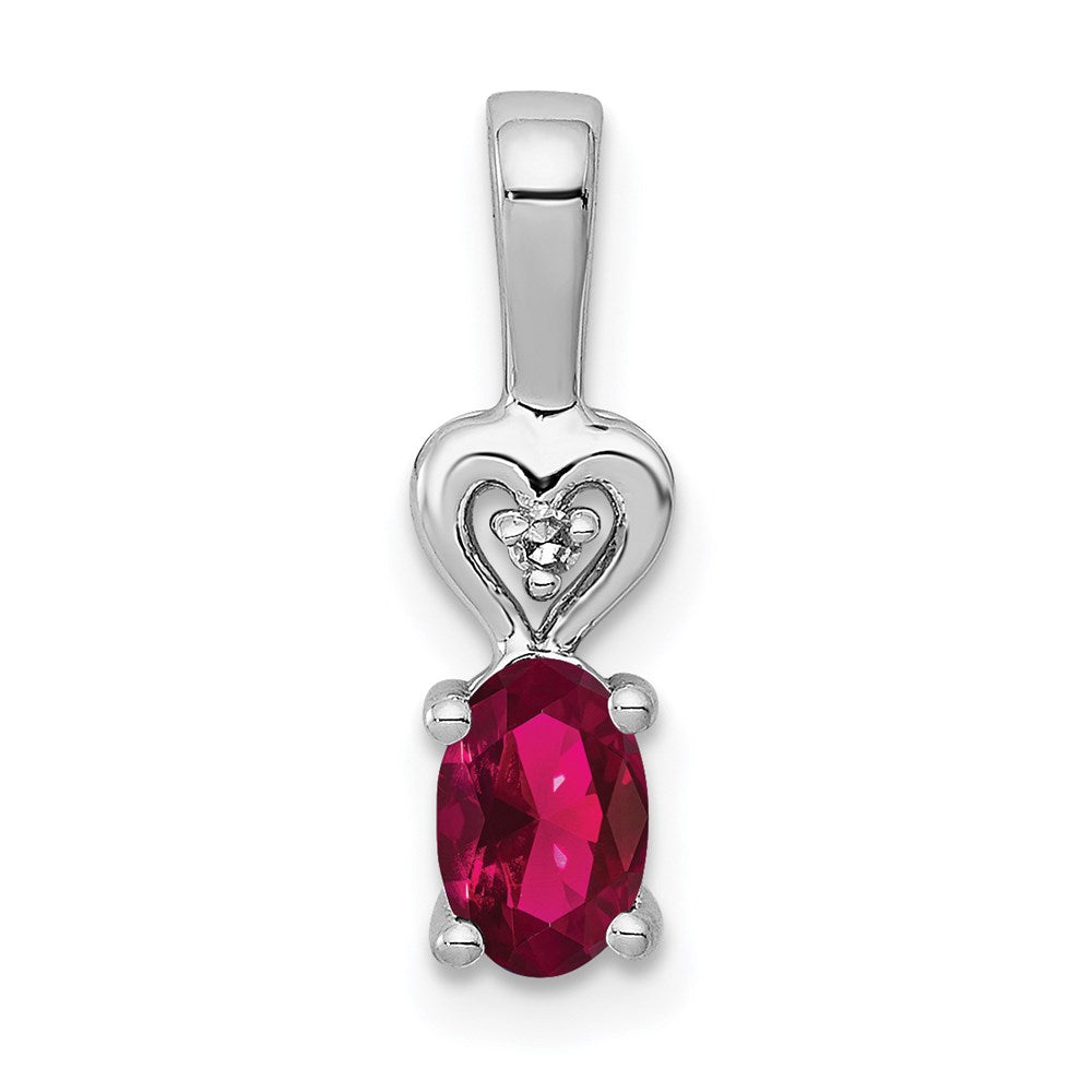 Sterling Silver Rhodium-plated Created Ruby & Diamond Pendant