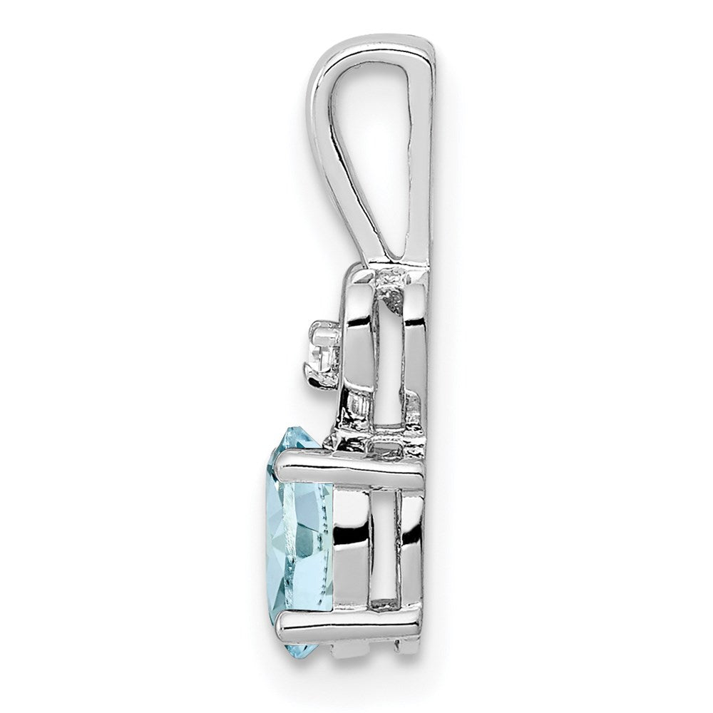 Sterling Silver Rhodium-plated Aquamarine & Diamond Pendant