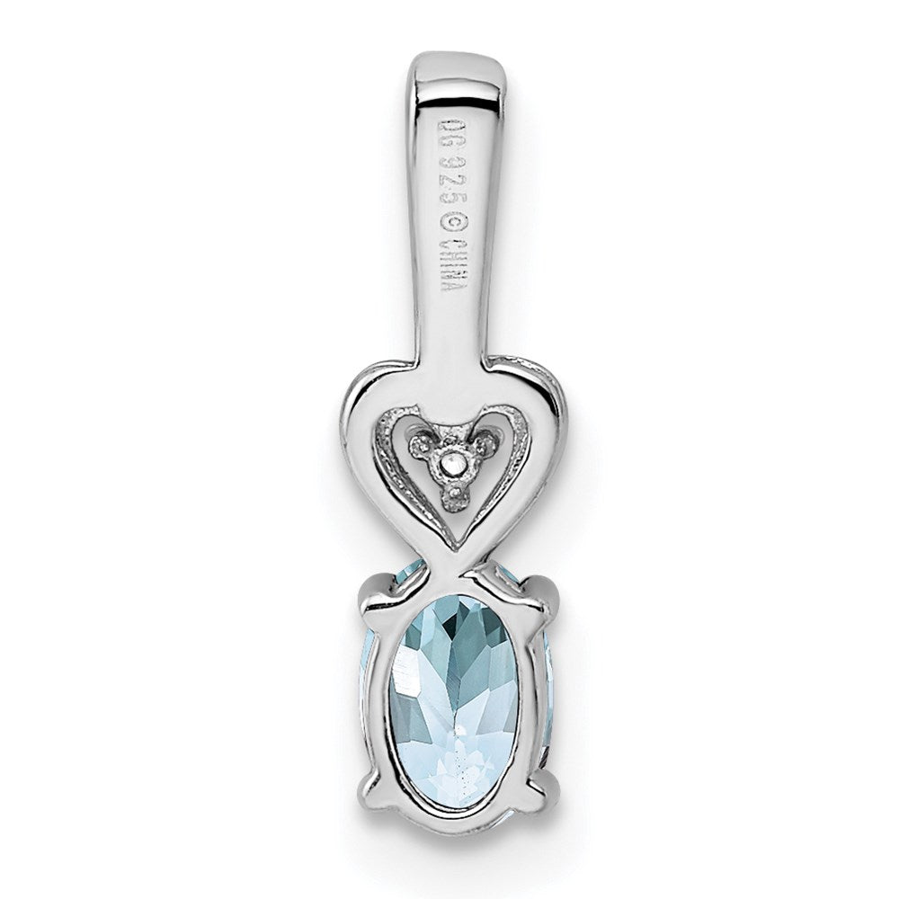 Sterling Silver Rhodium-plated Aquamarine & Diamond Pendant