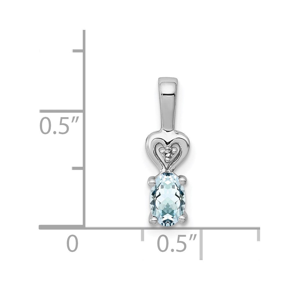 Sterling Silver Rhodium-plated Aquamarine & Diamond Pendant