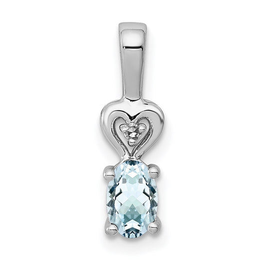 Sterling Silver Rhodium-plated Aquamarine & Diamond Pendant