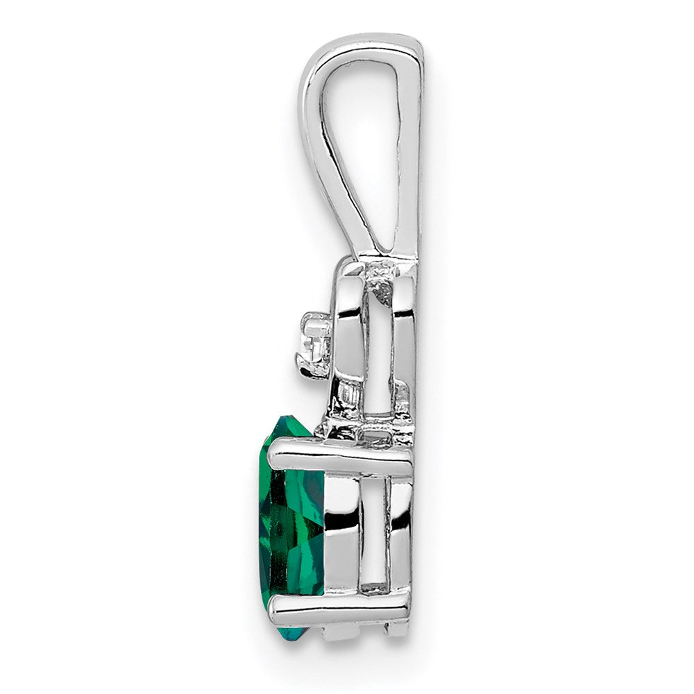 Sterling Silver Rhodium-plated Created Emerald & Diamond Pendant