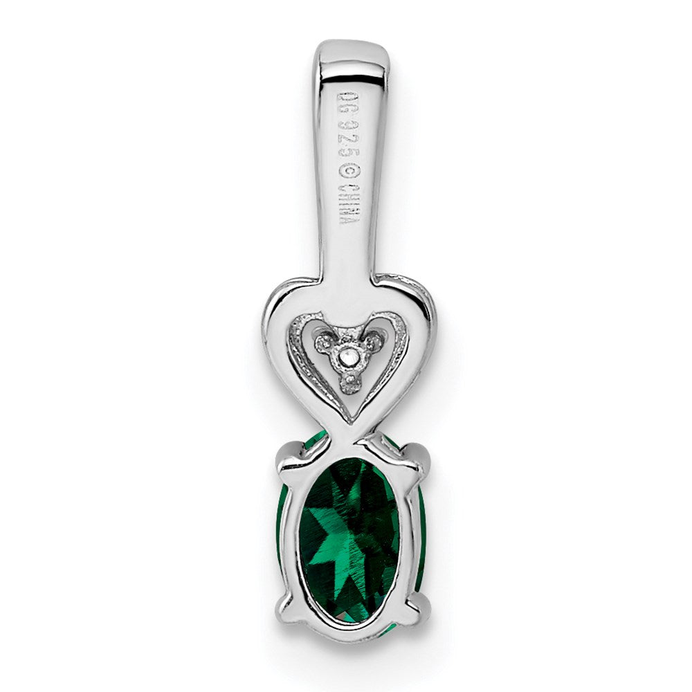 Sterling Silver Rhodium-plated Created Emerald & Diamond Pendant