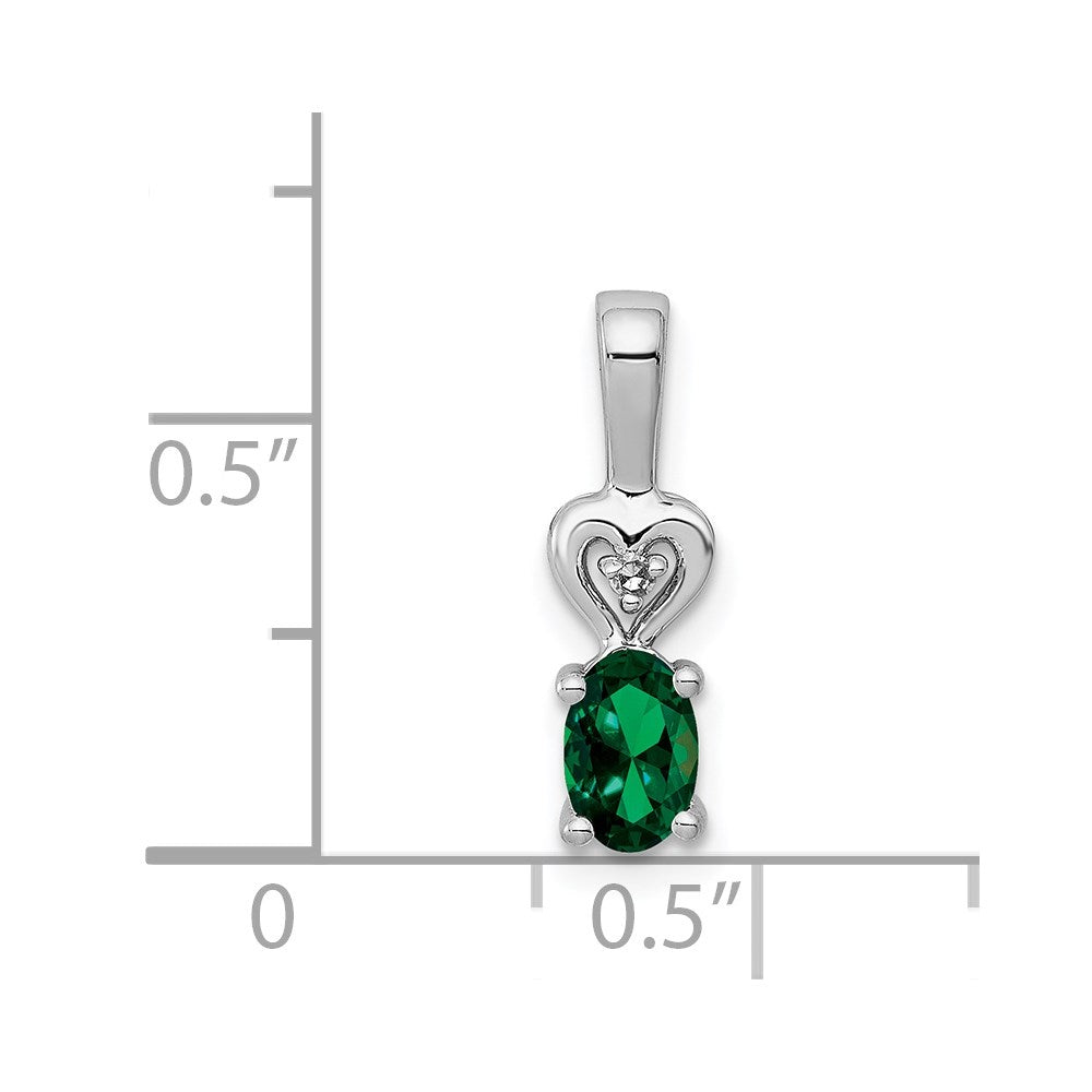 Sterling Silver Rhodium-plated Created Emerald & Diamond Pendant