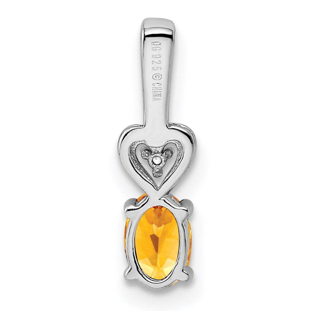 Sterling Silver Rhodium-plated Citrine & Diamond Pendant