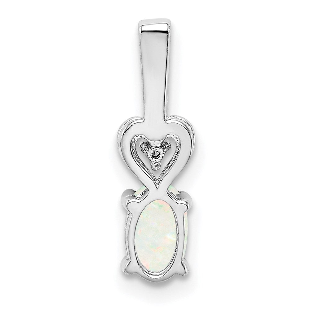 Sterling Silver Rhodium-plated Created Opal & Diamond Pendant