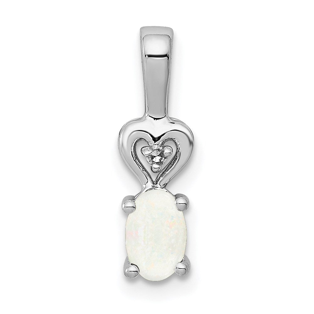 Sterling Silver Rhodium-plated Created Opal & Diamond Pendant