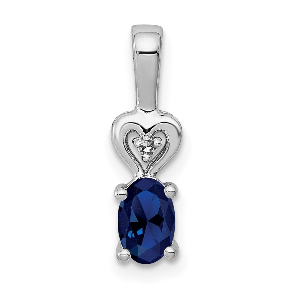 Sterling Silver Rhodium-plated Created Sapphire & Diamond Pendant